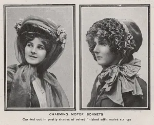 Millinery Prints: Photo of Charming Motor Bonnets 1909