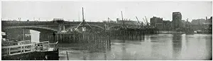 Works Prints: Photograph showing the temporary erection for the enlargement of the pier