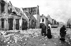 Ruined Prints: Photographed during the fierce German bombardment of the town: A ruined street in Nieuport