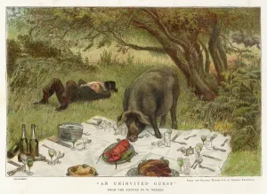 Picnics Prints: Pig Eats Picnic Food