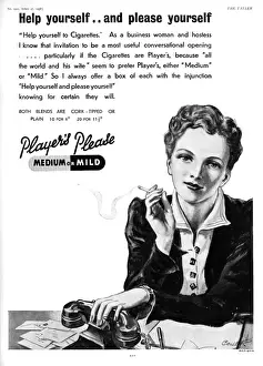 Cigarette Prints: Players cigarette advert featuring female office worker