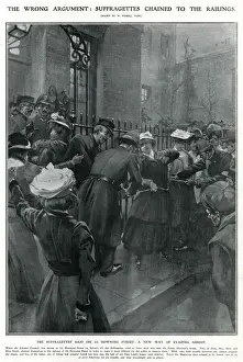 Prime Prints: Police removing suffragettes chained to railings 1908