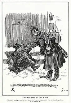 Helping Prints: Policeman attending to a extremely drunk man lying on the floor. Date: December 1901