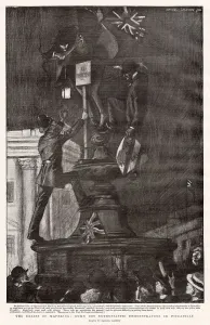 1900 Prints: A policeman trying to get down some over-enthusiastic people