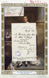 Ceremonial Prints: Portrait of George VI by Albert Collings with invoice