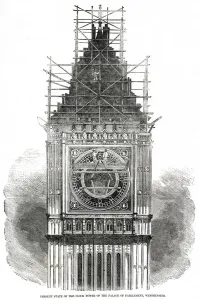 Scaffolding Prints: Present state of Clock Tower, Westminster 1856