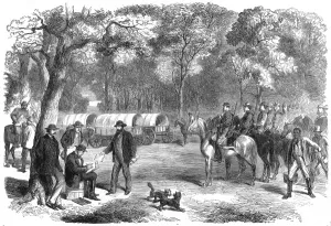 Richmond Prints: President Jefferson Davis working at the roadside, 1865