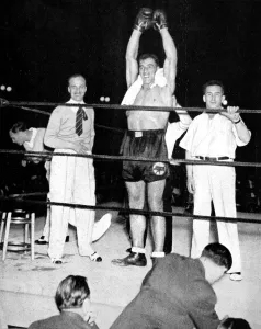 Square Prints: Primo Carnera celebrates victory, New York, 1933