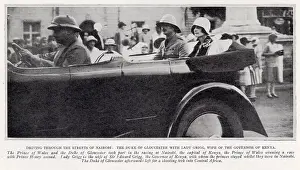Driving Prints: Prince Henry, Duke of Gloucester driving through the streets of Nairobi during a holiday in Kenya with his brother
