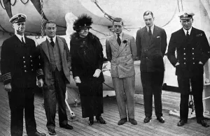 Tours Prints: Prince of Wales, Prince George and Stanley Baldwin on board