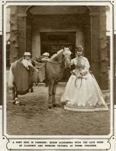 Toddler Prints: Princess Alexandra giving pony ride to two of her children