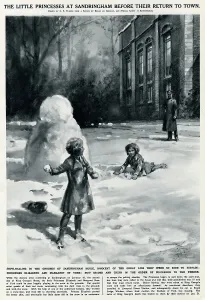 Winter Prints: Princess Elizabeth & Margaret in snow at Sandringham
