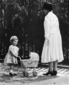 Pram Prints: Princess Elizabeth playing with a toy pram