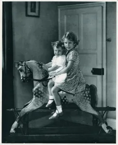 Princesses Prints: Princesses Elizabeth and Margaret on a rocking horse