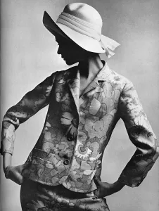 Straw Prints: Printed floral linen suit by Tiktiner of France, 1965