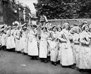 Taking Prints: Procession of cheering women war-workers