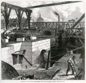 Improvements Prints: Progress on Thames Embankment 1866