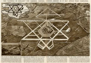 G H Davis Illustrations Prints: Proposed layout of London Airport by G. H. Davis