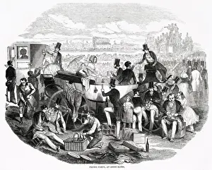 Meeting Prints: Provident racegoers enjoy a picnic between races at the Ascot meeting Date: 1844