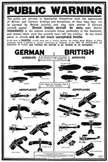 Aeroplanes Prints: Public warning poster identifying enemy & friendly aircraft