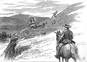 Bank Prints: Pulling a wagon up a steep slope, Yellowstone, 1883