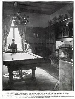Interior Prints: Queen Alexandra and her sister the Dowager Empress Marie of Russia playing billiards in 1907 at their home