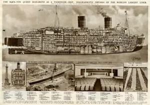 G H Davis Illustrations Prints: Queen Elizabeth passenger ship by G. H. Davis