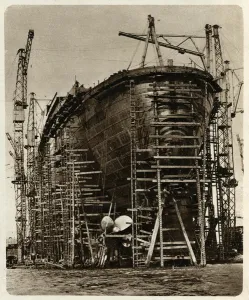 Steamships Prints: Queen Mary Ocean Liner, in construction