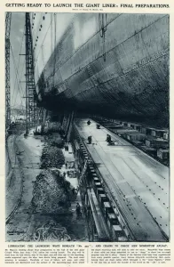 Cruise Prints: Queen Mary Ocean Liner, final preparations for launch