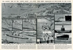Cruise Prints: Queen Mary Ocean Liner, journey down the Clyde