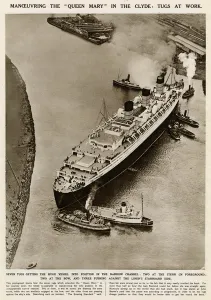 Cruise Prints: Queen Mary Ocean Liner, manoeuvring down the Clyde