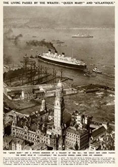 Cruise Prints: Queen Mary Ocean Liner, passing French liner L Atlantique