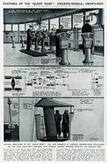 Wheels Prints: Queen Mary ocean liner: Steering-wheels; crows nest