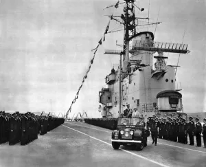 Aircraft Prints: Queen and Prince Philip inspecting parade on Albion