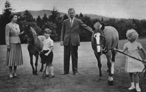 Anne Prints: The Queen and Prince Philip play with their children, ponies