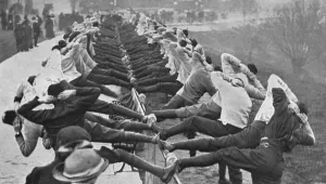 Regiment Prints: Queen Victoria Rifles training in Hampstead streets, WW1
