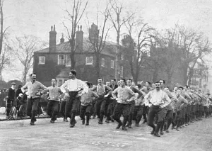 Regiment Prints: Queen Victoria Rifles training in Hampstead streets, WW1