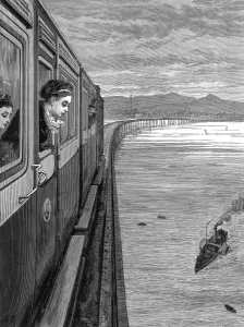 Queen Victoria Prints: Queen Victoria travelling over the Tay bridge