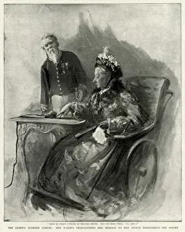 Queen Victoria Prints: Queen Victorias Diamond Jubilee telegraphing message