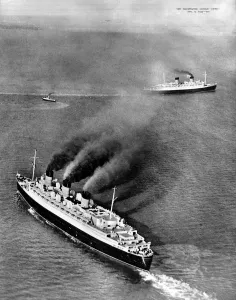 May Prints: R. M. S. Queen Mary and R. M. S. Queen Elizabeth, off Cowes