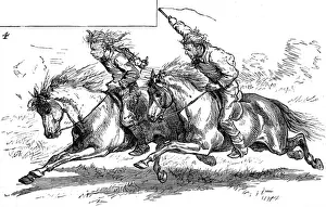 1880 Prints: Racing Indian Ponies; North American Frontier town, c. 1880