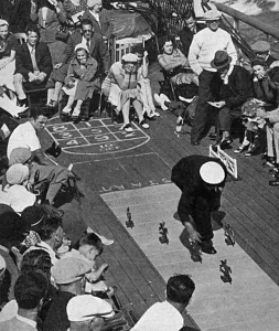 Wooden Prints: Racing with petits chevaux on deck of Mauretania