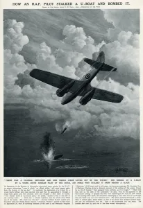 Explosion Prints: RAF pilot bombing U-boat by G. H. Davis