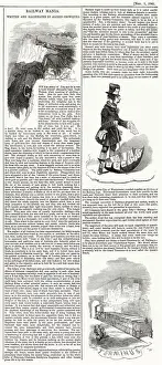 Rail Prints: Railway Mania - illustration by Alfred Crowquill - a steam train running out of track as