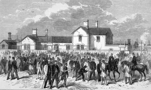 Races Prints: Railway station at Epsom