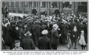 Riot Prints: Railway strike 1911: Magistrate reading the riot act