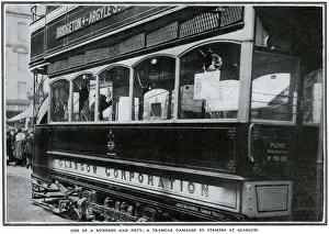 Windows Prints: Railway strike 1911: Tramcar damage by strikers at Glasgow