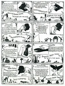 Powder Prints: A range of hand silhouettes of animals, to advertise Borwicks Baking Powder
