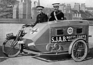 Cycle Prints: A Red Cross Ambulance with motor-cycle attached