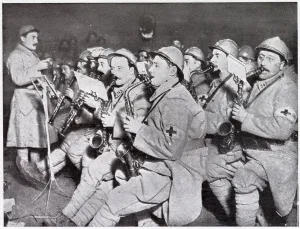 Military Prints: Red Cross stretcher-bearers during the day, musicians by night